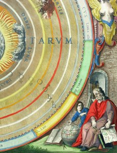 En astronom, detalj från en karta över planeterna, från puben "A Celestial Atlas, or The Harmony of the Universe" (Atlas coelestis seu harmonia macrocosmica). av Joannes Janssonius, Amsterdam, 1660-61 (ha